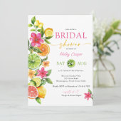 Citrus Floral Pink Orange Brautparty Einladung (Stehend Vorderseite)