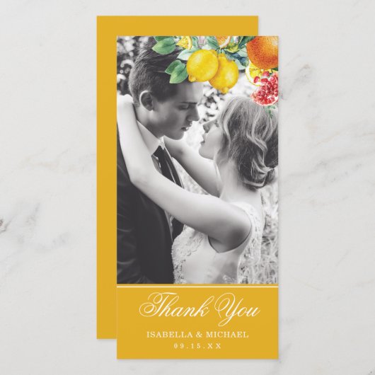 Citrus Foto Botanische Hochzeit Dankeskarte (Vorne/Hinten)