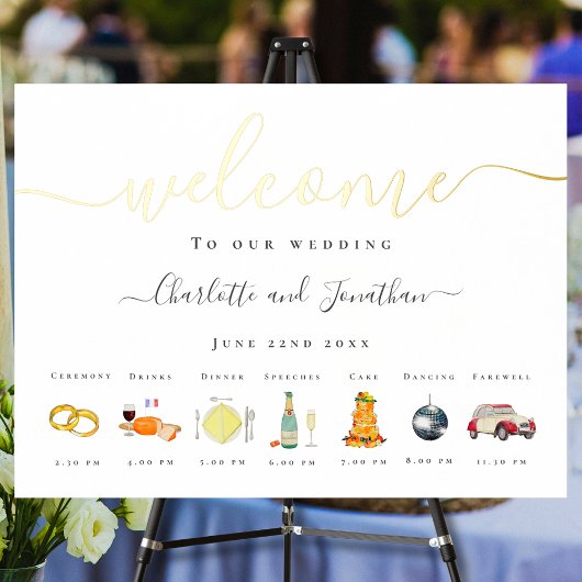 Citrus French Wedding Timeline Gold Foil Foliendrucke