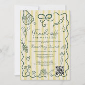 Citrus Fresh Off the Market Hand Drawn QR Bridal Einladung (Vorderseite)