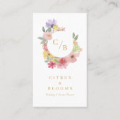 Citrus Frucht Orchard Wasserfarben Floral Monogram Visitenkarte (Vorderseite)