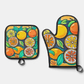 Citrus Fruit Art Design Ofenhandschuh & Topflappen-Set (Vorderseite)