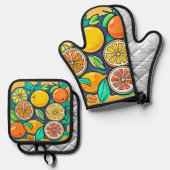 Citrus Fruit Art Design Ofenhandschuh & Topflappen-Set (Vorderseite/Rückseite)