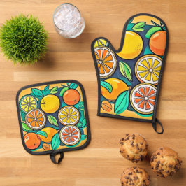 Citrus Fruit Art Design Ofenhandschuh & Topflappen-Set