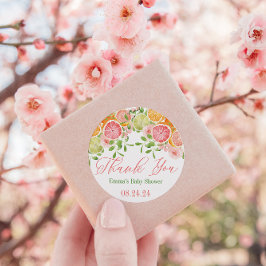 Citrus Fruit & Blume Baby Dusche Gefallen Runder Aufkleber