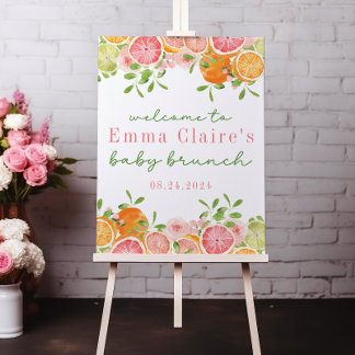 Citrus Fruit & Blume Babydusche Begrüßungszeichen Poster