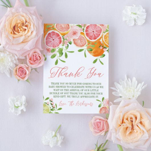 Citrus Fruit & Blume Babydusche Dankeskarte