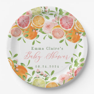 Citrus Fruit & Blume Babydusche Pappteller
