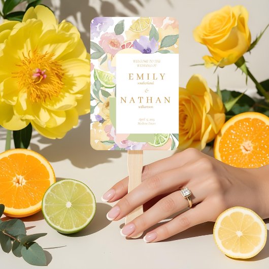 Citrus Fruit & Florals Wedding Watercolor Programm Fächer