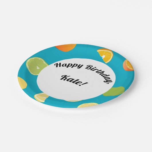 Citrus Fruit Happy Birthday Pappteller (Schrägansicht)