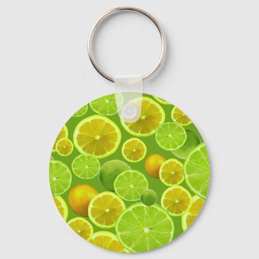 Citrus Fruit, Lemon & Lime Patterned Schlüsselanhänger (Vorderseite)