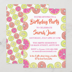 Citrus Fruit Lemon Limon Orange Grapefruit Party Einladung