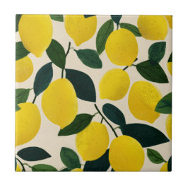 Citrus Fruit Pattern Yellow Lemons Mediterranean  Fliese