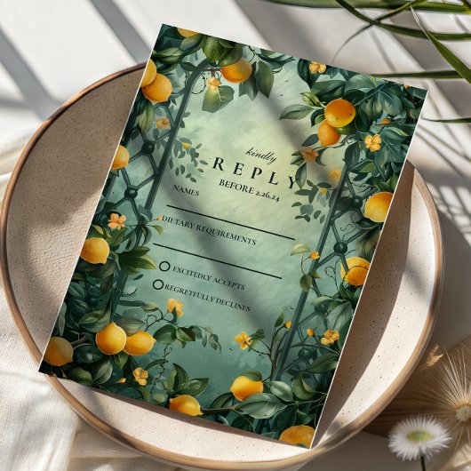Citrus Garden Botanical Wedding RSVP Karte