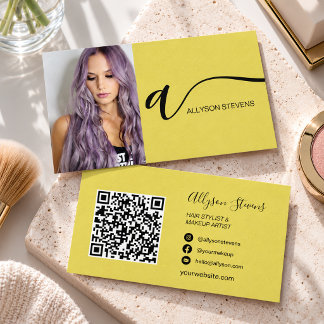 Citrus Gelbe Haar-Make-up-Artist-Foto-QR-Code Visitenkarte