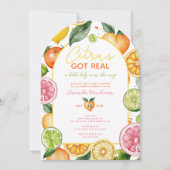 Citrus Got Real Watercolor Fruchtdusche Einladung (Vorderseite)