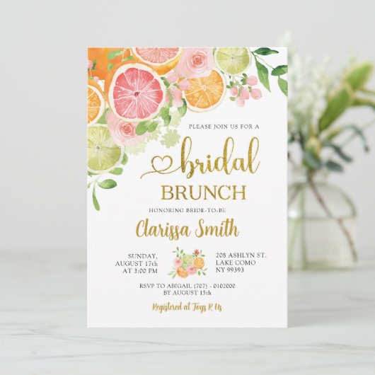 Citrus Grapefruits Summer Bridal Dusche Einladung (Stehend Vorderseite)