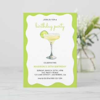 Citrus Green Chic Wavy Summer Cocktail Birthday Einladung