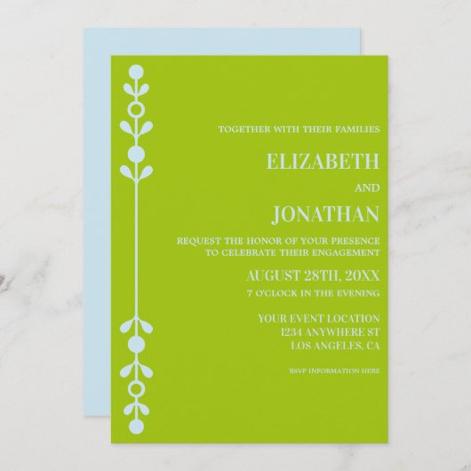 Citrus Green & Coastal Blue Engagement Party Einladung (Vorne/Hinten)