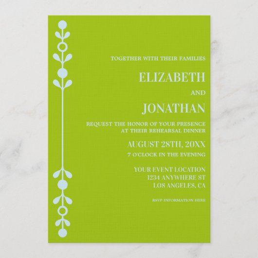 Citrus Green & Coastal Blue Rehearsal Dinner Einladung (Vorderseite)