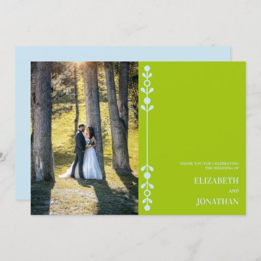 Citrus Green & Coastal Blue Wedding Dankeskarte (Vorne/Hinten)