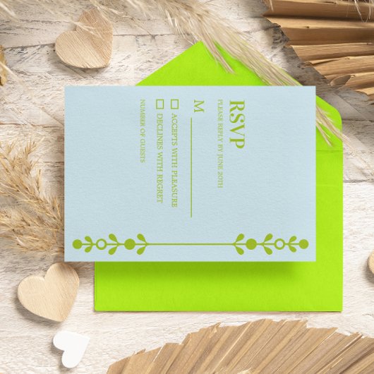 Citrus Green & Coastal Blue Wedding RSVP Karte