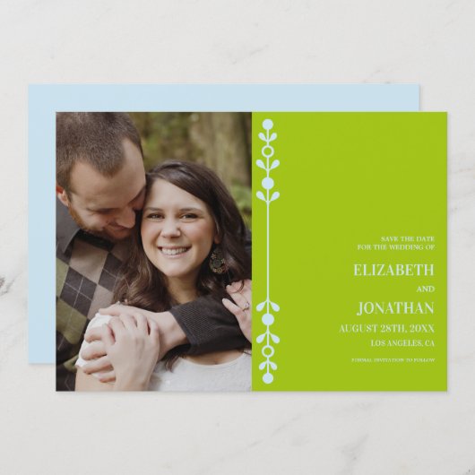 Citrus Green & Coastal Blue Wedding Save The Date (Vorne/Hinten)