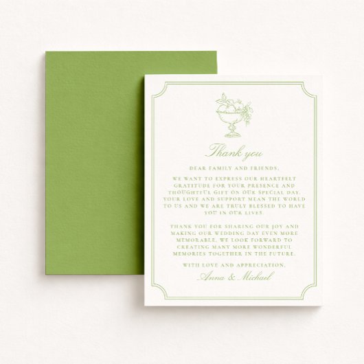 Citrus Green Double Frame  Wedding Thank You card Save The Date