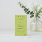 Citrus Green Elegant Calligraphy Wedding RSVP Card Visitenkarte (Stehend Vorderseite)