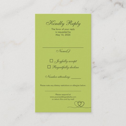 Citrus Green Elegant Calligraphy Wedding RSVP Card Visitenkarte (Vorderseite)