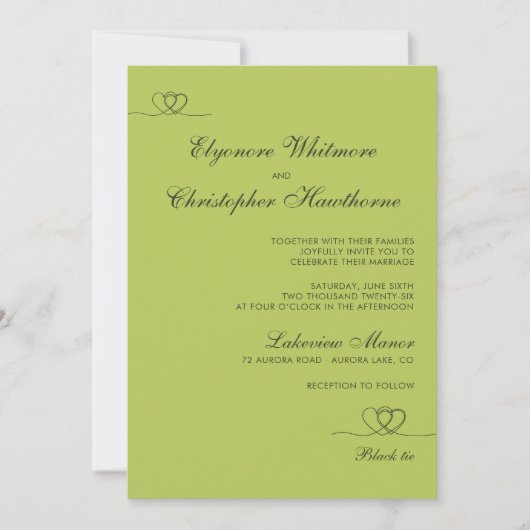 Citrus Green Elegant Chic Calligraphy Wedding Einladung (Vorderseite)