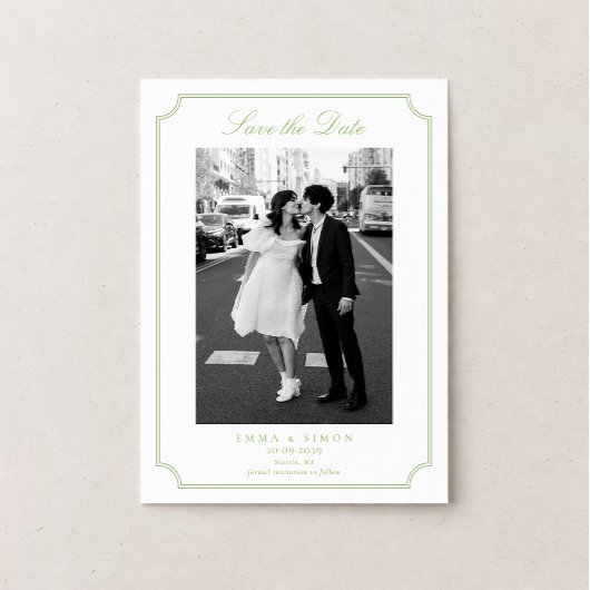 Citrus Green Elegant Frame Photo Save the Date Dankeskarte
