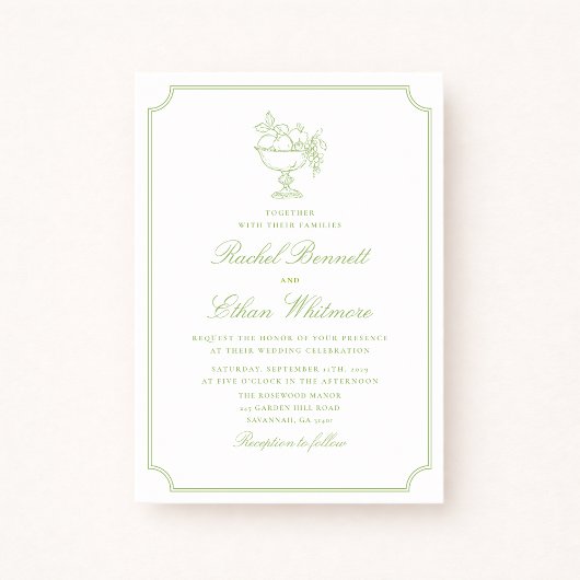 Citrus Green Elegant Frame Wedding Invitation Ankündigung