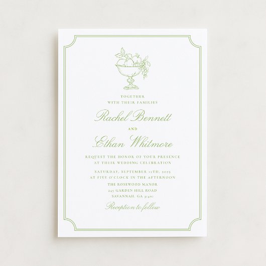 Citrus Green Elegant Frame Wedding Invitation Ankündigung