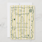 Citrus Green hand drawn Stripes photo wedding Einladung (Vorderseite)