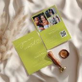 Citrus Green Heart Script 3 Photo Collage Wedding Einladung