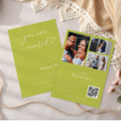 Citrus Green Heart Script 3 Photo Collage Wedding Einladung