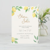 Citrus Green Lemon Wedding Invitation Photo Back Einladung (Stehend Vorderseite)