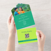 Citrus Green Modern Photo QR Code Wedding All In One Einladung (Abreißen)