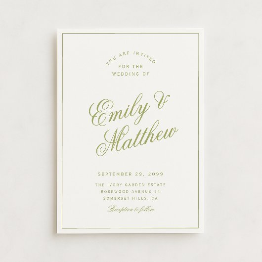 Citrus Green Modern Script Wedding Invitation Einladung