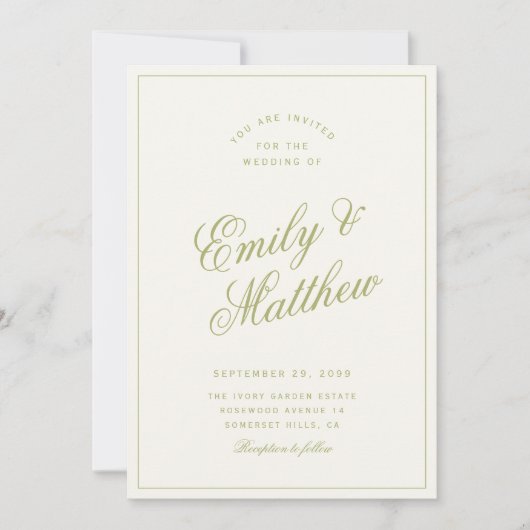 Citrus Green Modern Script Wedding Invitation Einladung (Vorderseite)