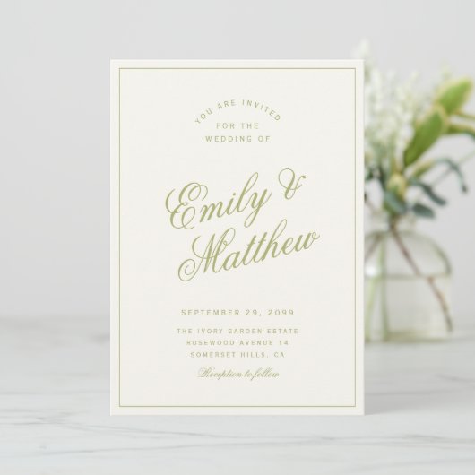 Citrus Green Modern Script Wedding Invitation Einladung (Stehend Vorderseite)