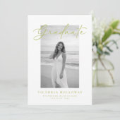 Citrus Green Script Photo Graduation Announcement  Einladung (Stehend Vorderseite)