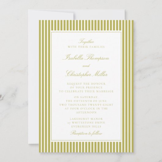 Citrus Green Stripe Classic Wedding Invitation Einladung (Vorderseite)