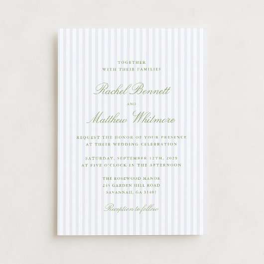 Citrus Green Stripe Elegant Wedding Invitation Einladung
