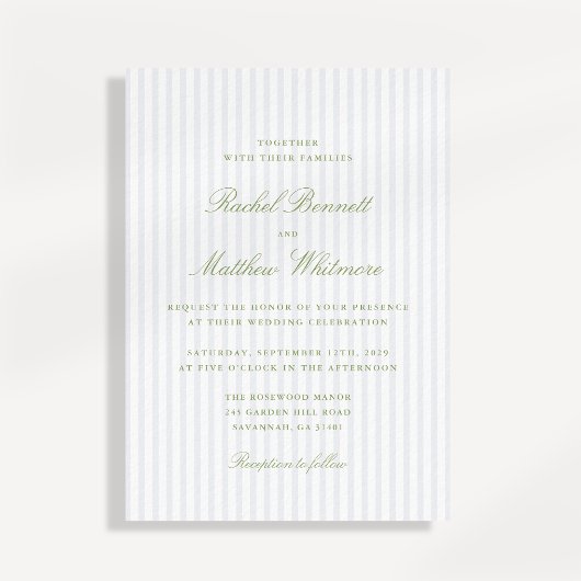 Citrus Green Stripe Elegant Wedding Invitation Einladung