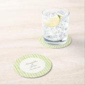 Citrus Green Striped Couple Name Retro Wedding Runder Pappuntersetzer (Vor Ort)
