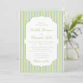 Citrus-Green Striped Elegant Wedding Invitation Einladung (Stehend Vorderseite)