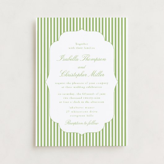 Citrus-Green Striped Elegant Wedding Invitation Einladung