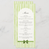 Citrus Green Striped Retro Wedding Menükarte (Vorne/Hinten)
